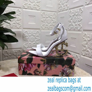 Dolce  &  Gabbana Heel 10.5cm Leather Sandals White with Baroque D & G Heel 2021